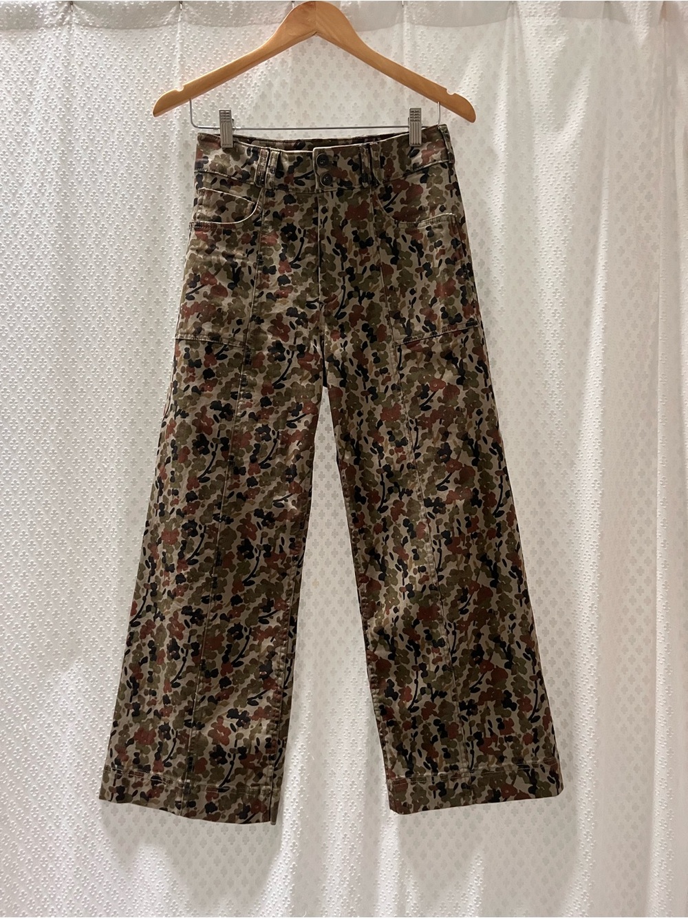 Pilcro for Anthropologie Wide-Leg Floral-Camo Pants
